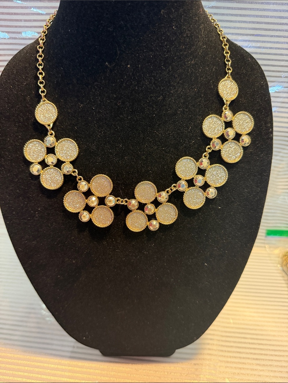 NY Collection Gold Tone Floral Disc Necklace with Sparkling Crystals
